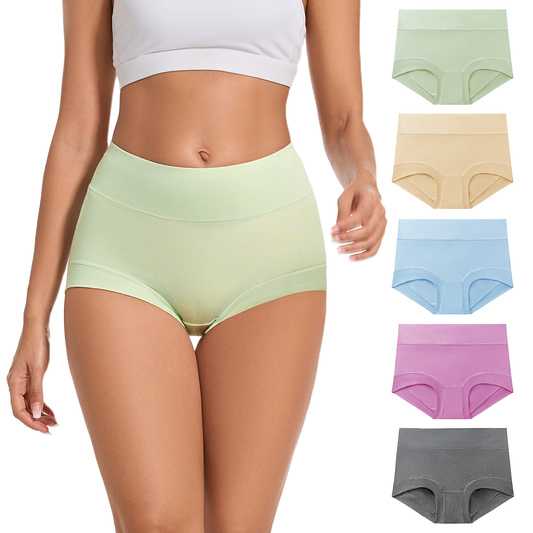 5 Pack Womens Cotton High Waisted Full Coverage Underwear Multicolor(Regular & Plus Size)